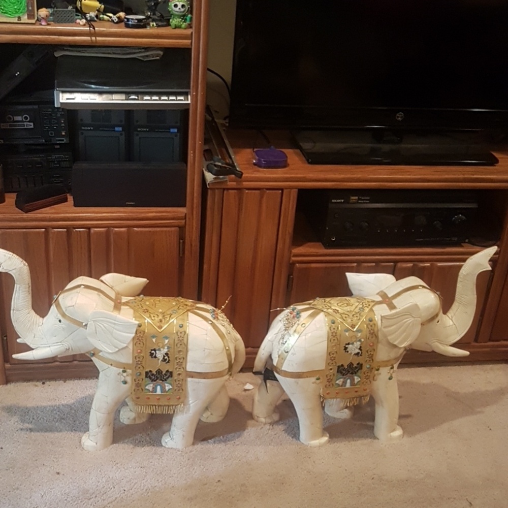Hand Carved Twin Elephant Sculptures